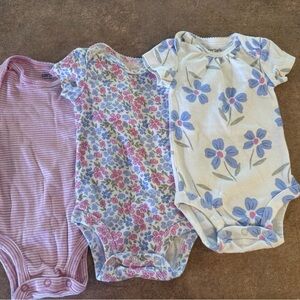 Carter's -Pink, Purple, and Blue Floral Baby Bodysuits, Size 3M